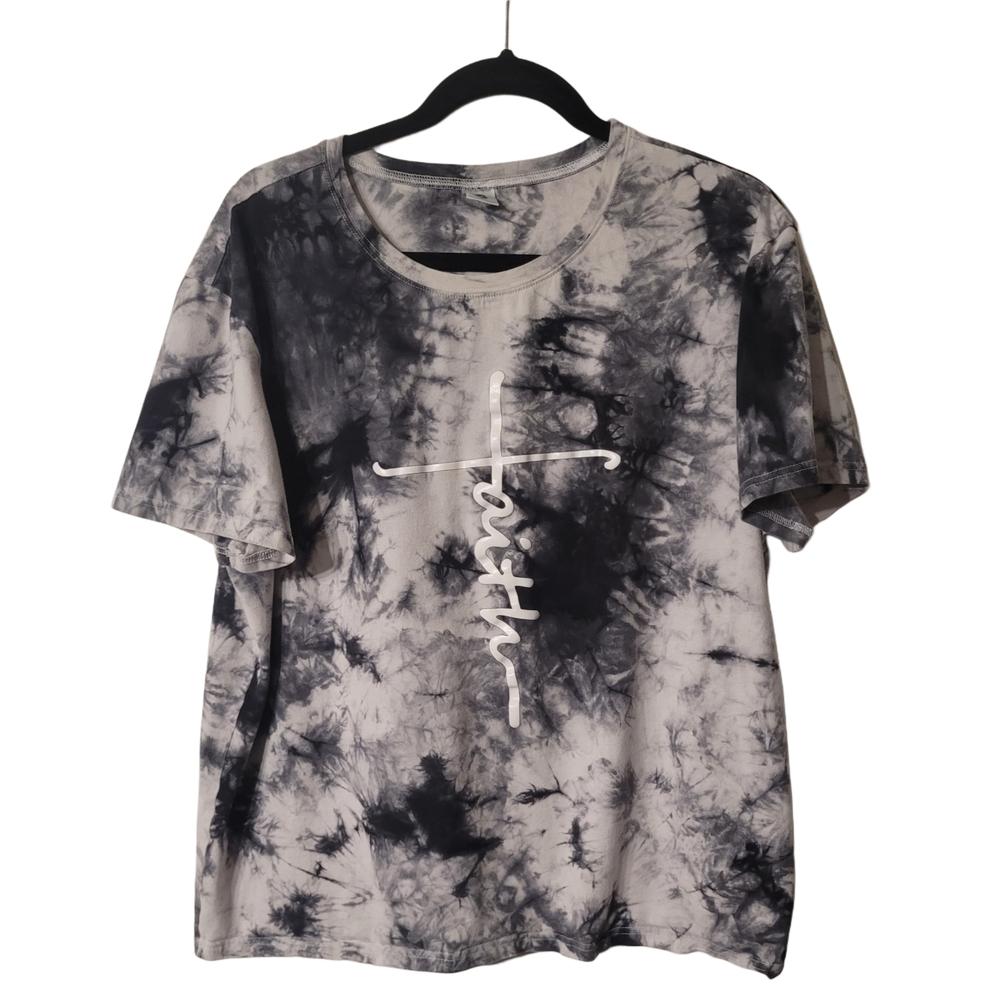 Black and Gray Tie-Dye Faith Short Sleeve Tee Size XXL